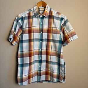Bugatchi Uomo Men's Vintage Plaid Button Up Shirt Short Sleeve Shaped Fit Casual